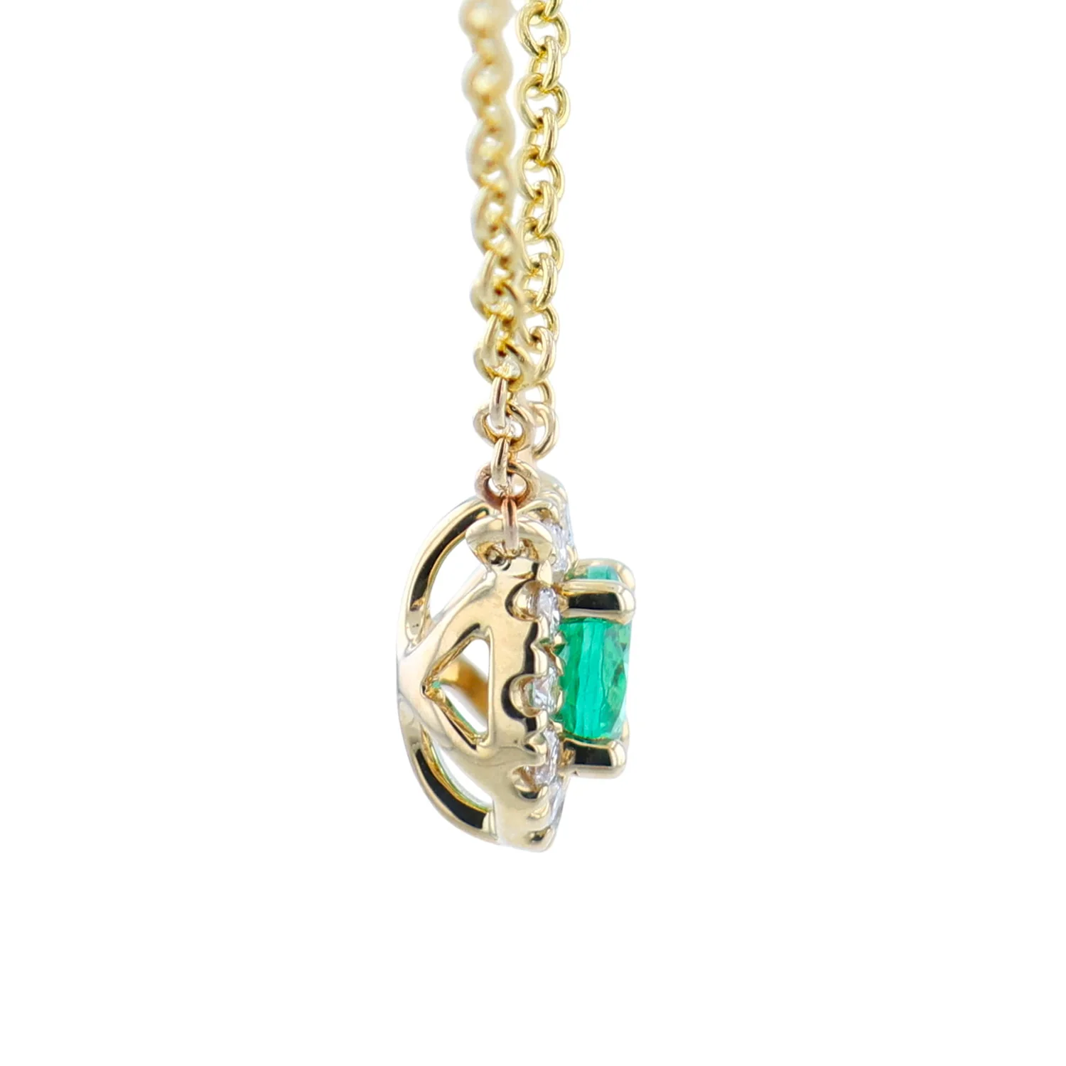 14K Emerald and Diamond Halo Pendant with Chain - Image 3