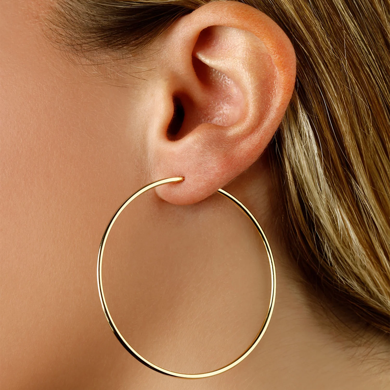 14K Large Hoop Earrings - 50mm x 1.5mm - Image 2
