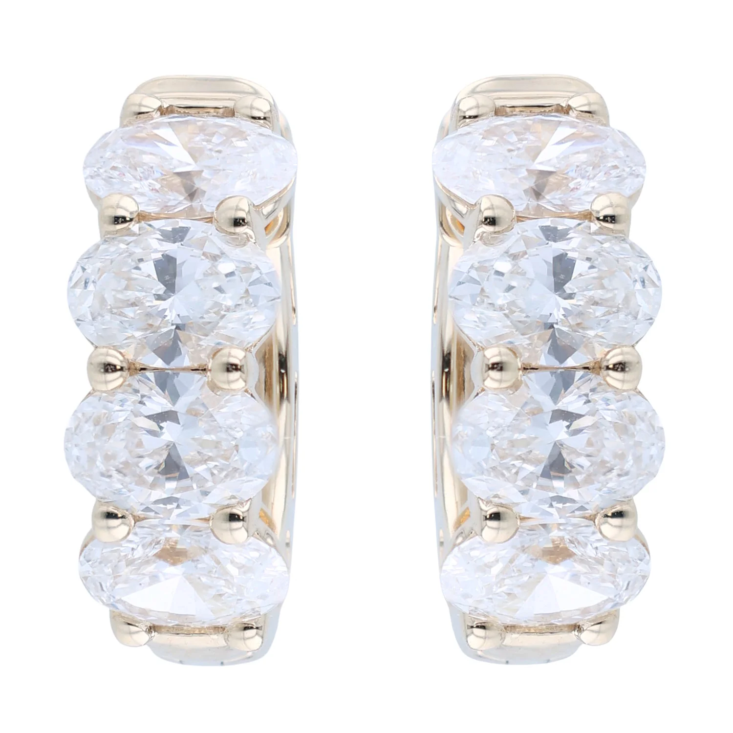 14K Oval Diamond Huggie Hoop Earrings - Image 3