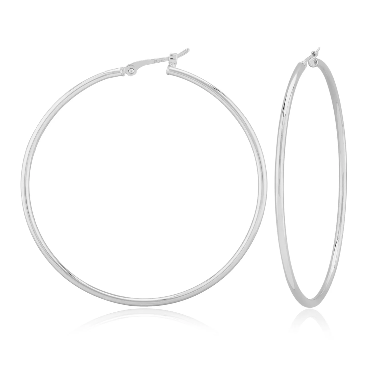 14K White Gold Hoop Earrings - 40mm x 1.5mm