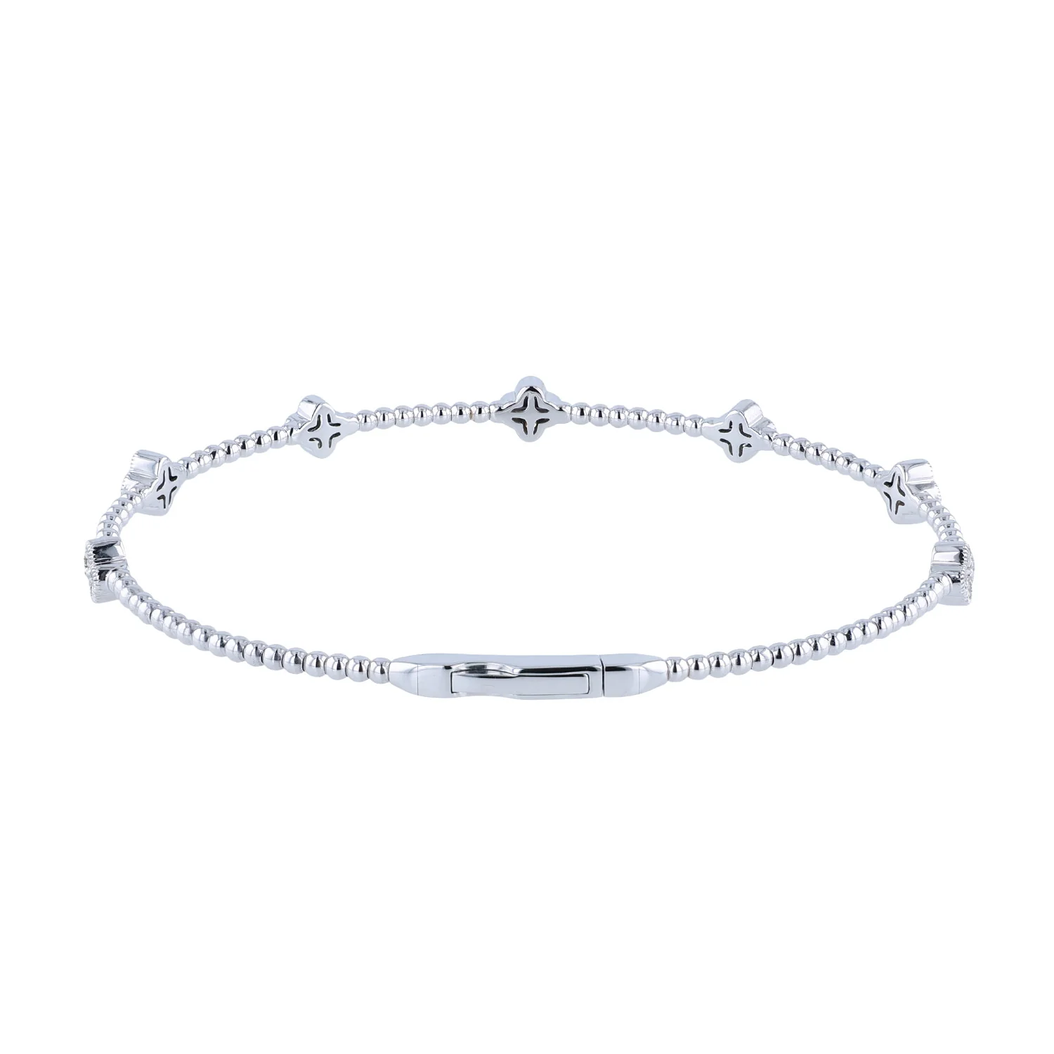 14K White Gold Diamond Floral Bangle - Image 2