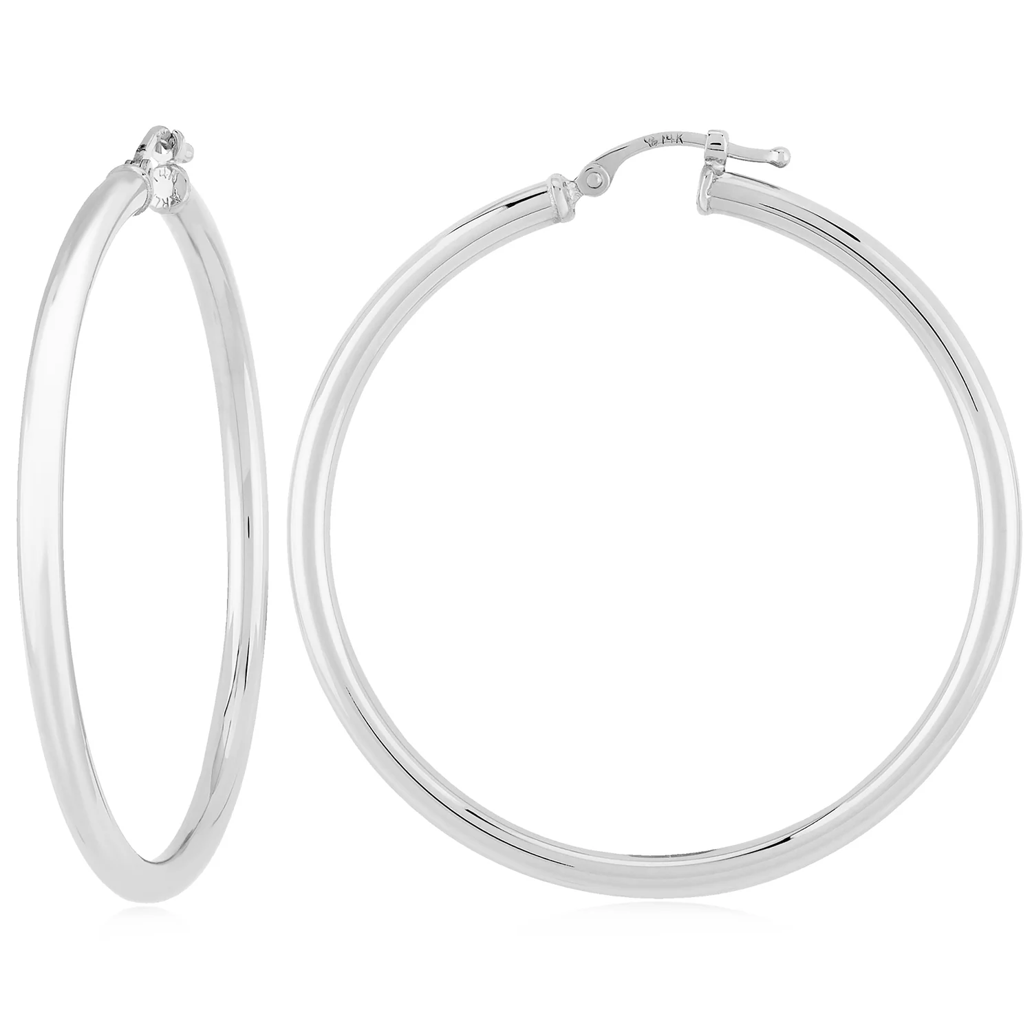 14K White Gold Hoop Earrings - 40mm x 2.5mm