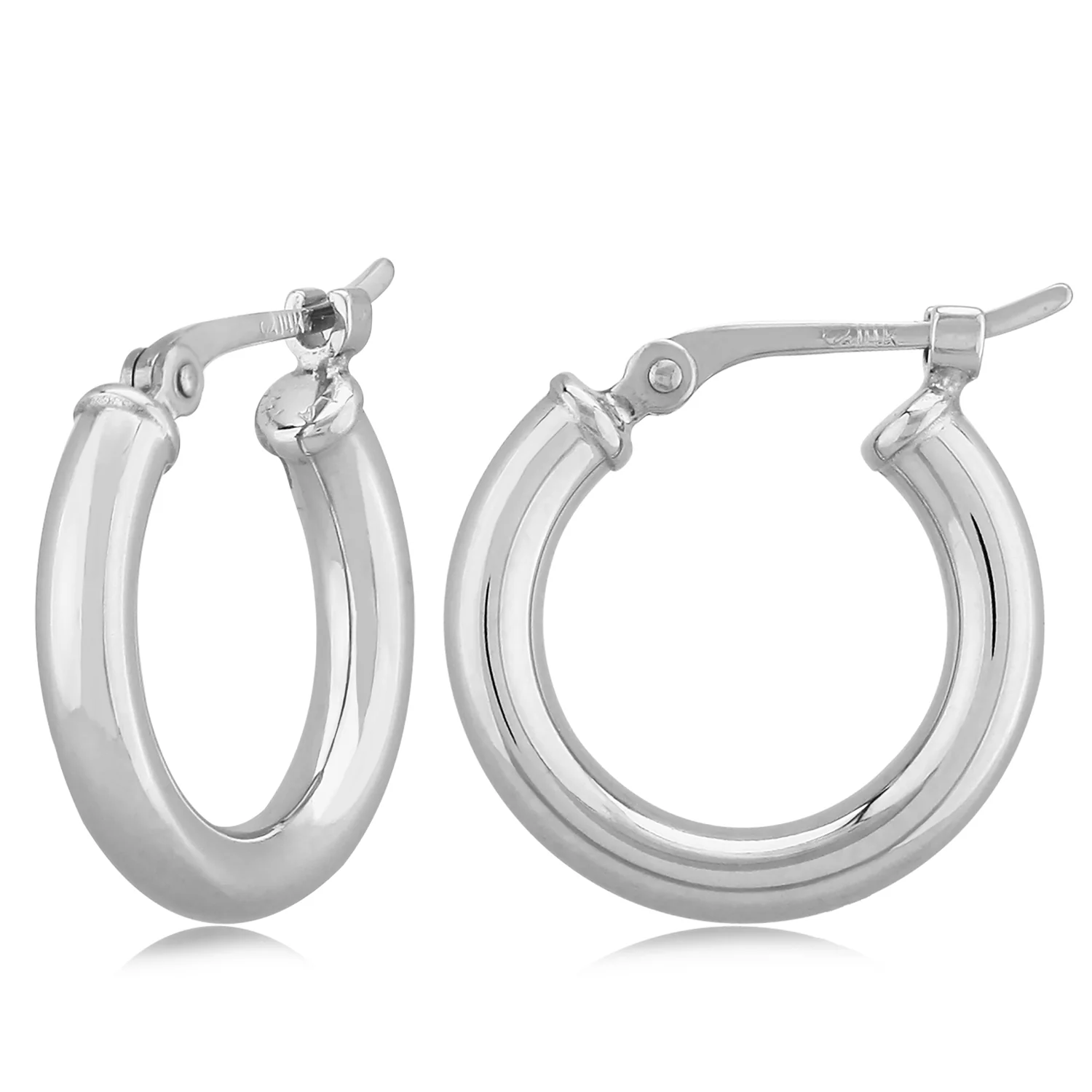 14K White Gold Hoop Earrings - 15mm x 2.5mm