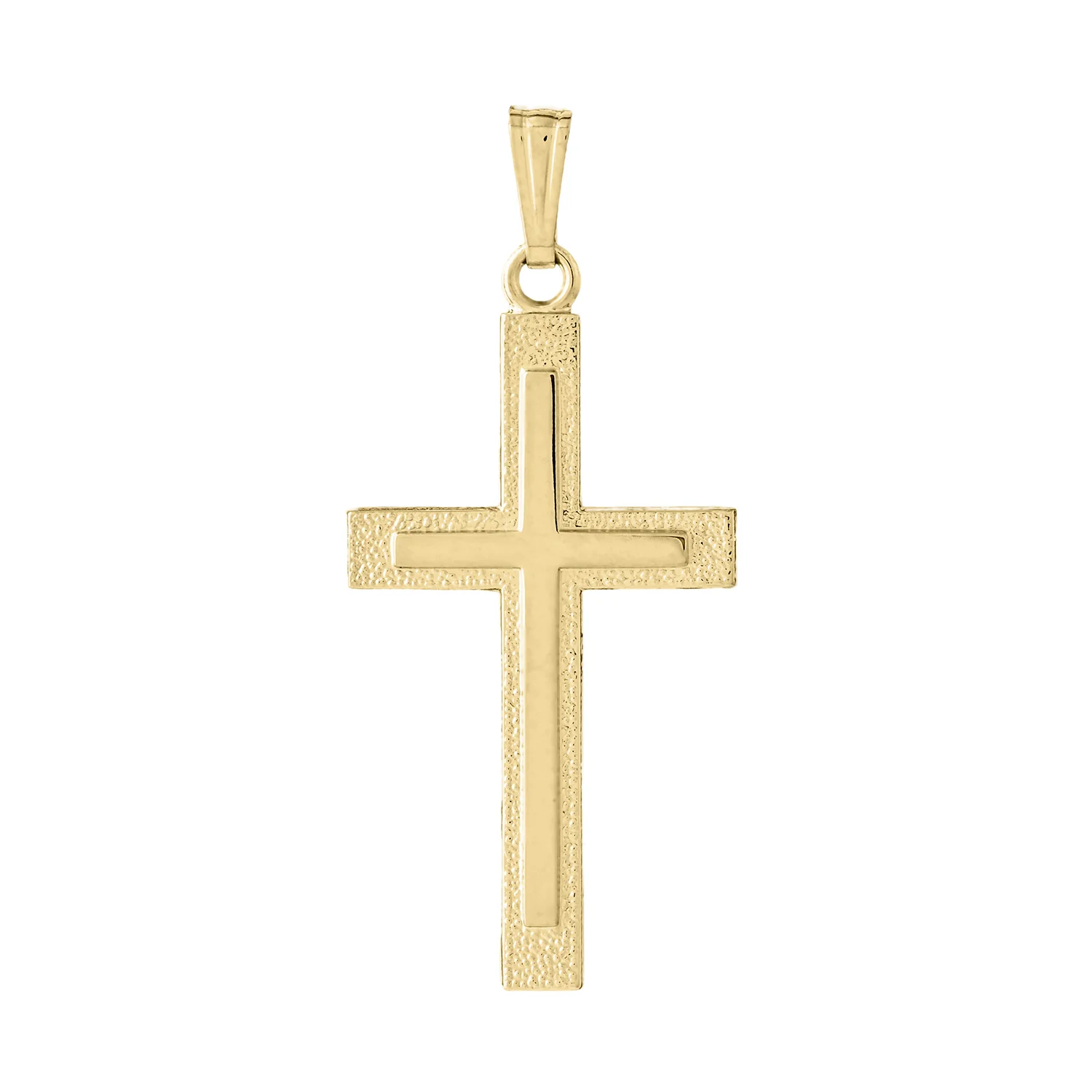 14K Yellow Gold Embossed Cross Pendant / Chain Sol