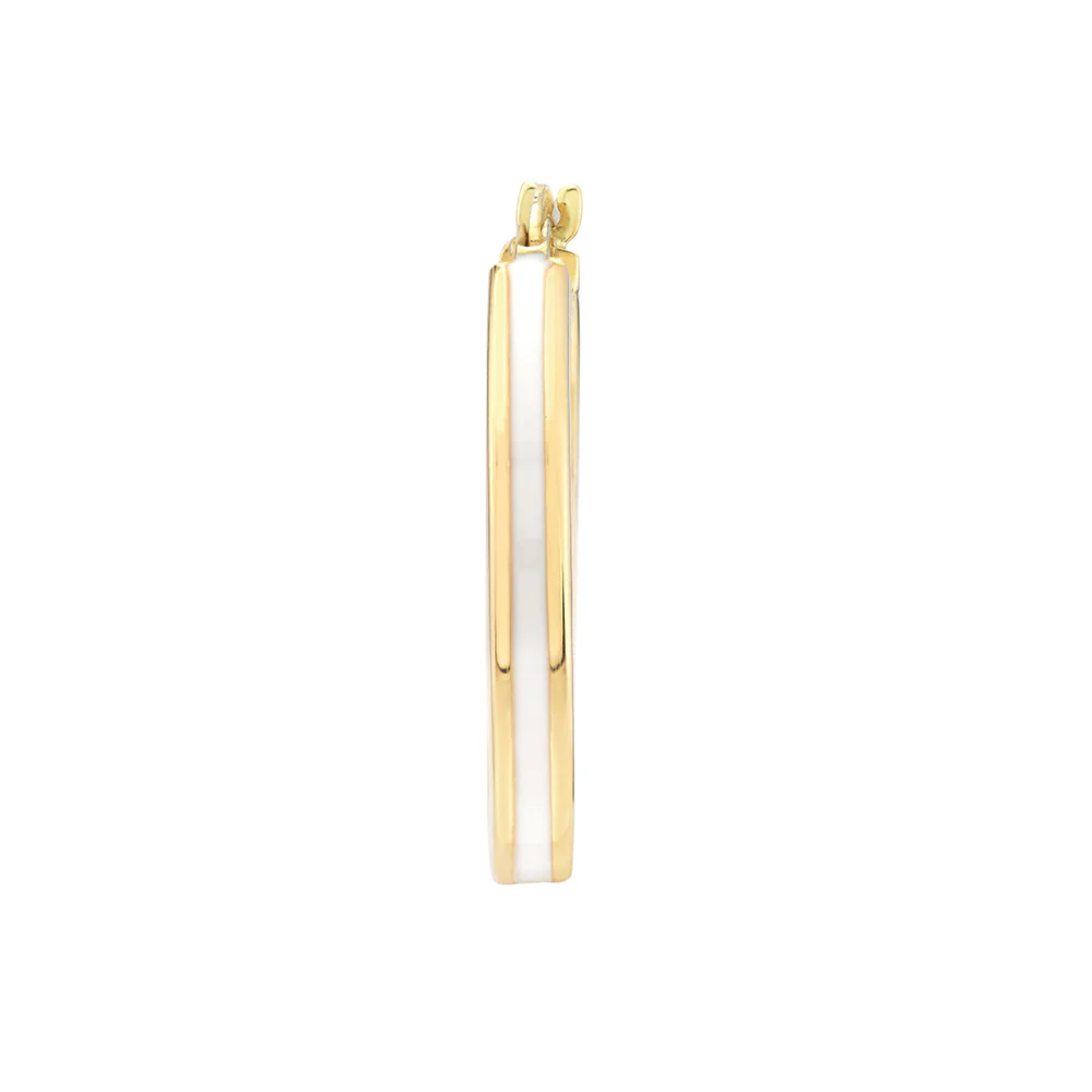 14K Yellow Gold Large White Enamel Round Hoops - Image 2