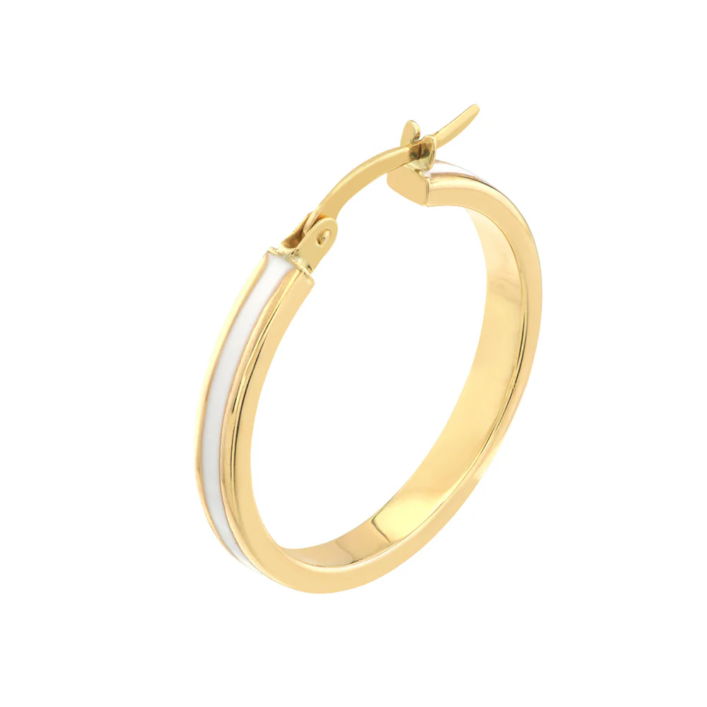 14K Yellow Gold Large White Enamel Round Hoops - Image 3
