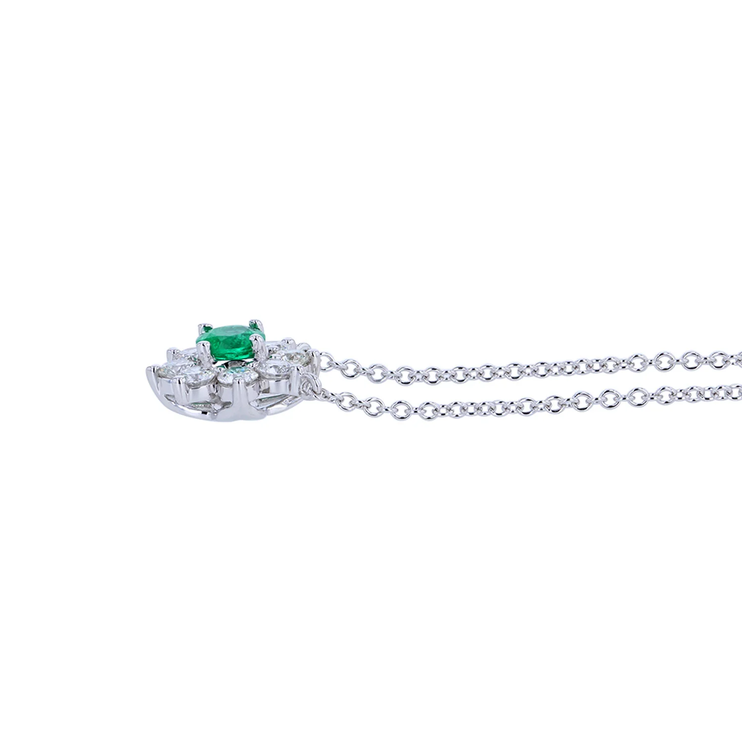 14K 0.37 Carat Emerald and 0.58 CTW Diamond Halo Floral Necklace - Image 2