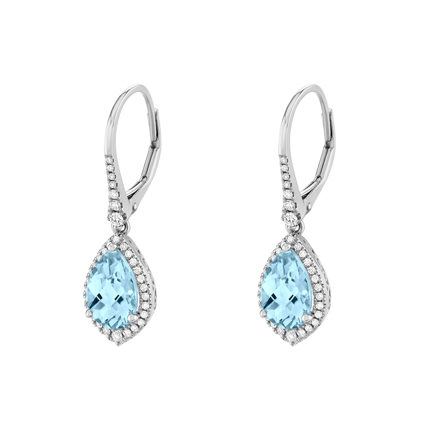 14K Aquamarine and Diamond Drop Earrings - Image 2