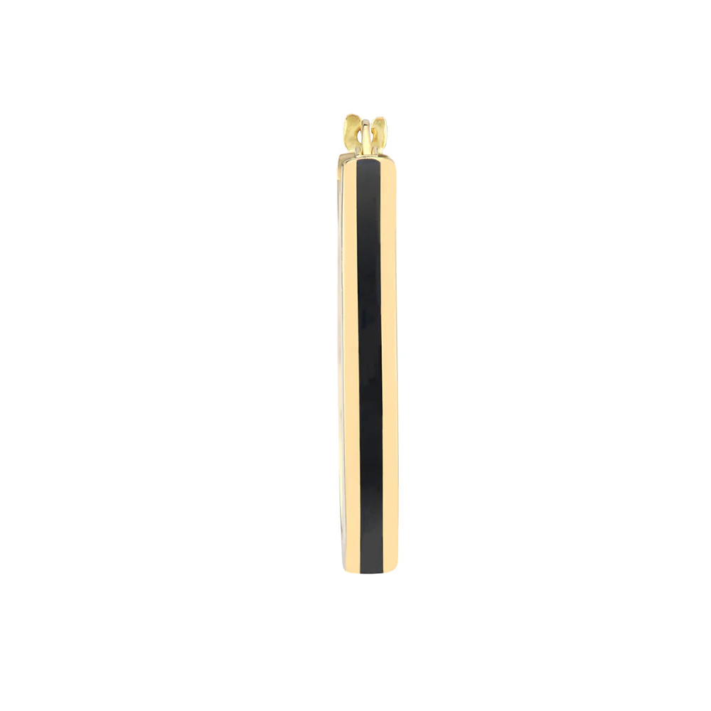 14K Yellow Gold Large Black Enamel Round Hoops - Image 2