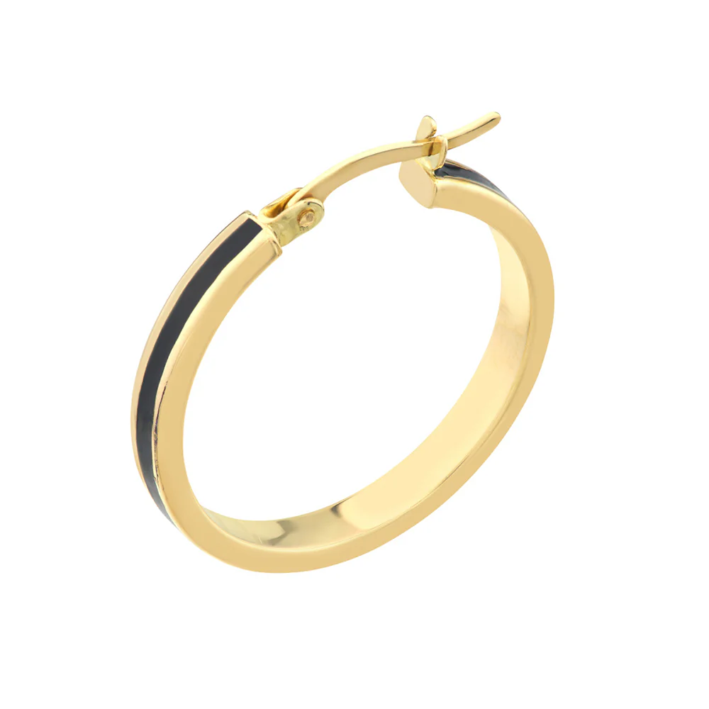 14K Yellow Gold Large Black Enamel Round Hoops - Image 3