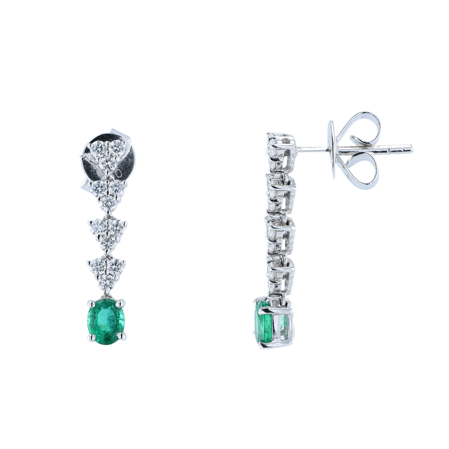 18K Emerald and Diamond Dangle Drop Earrings - Image 2