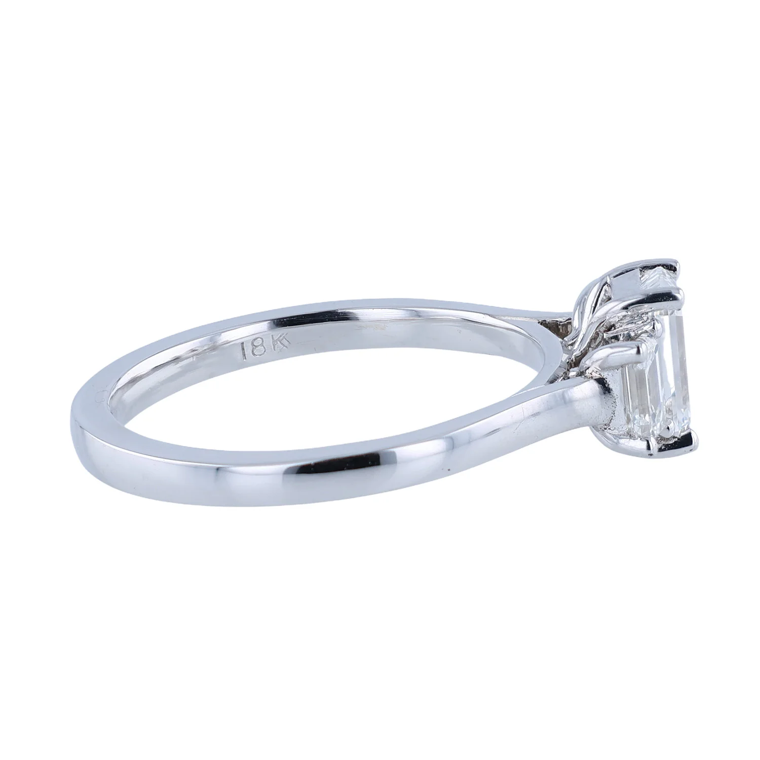 18K Three Emerald Cut Diamond Three-Stone Ring - Image 3