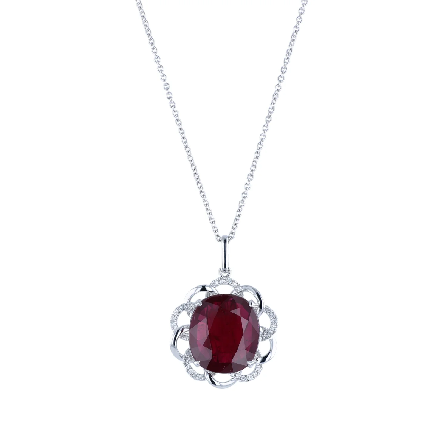 18KW Ruby 8.00ct GIA 2235307131 & Diamond 0.16ctw GH SI1-SI2 Pendant