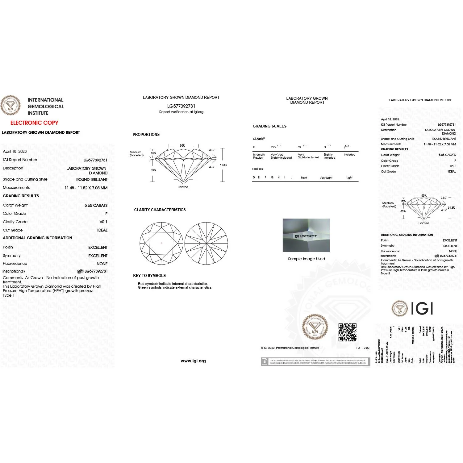 5.65 Carat Round Brilliant Lab Grown Diamond VS1 Clarity F Color IGI Certified - Image 2