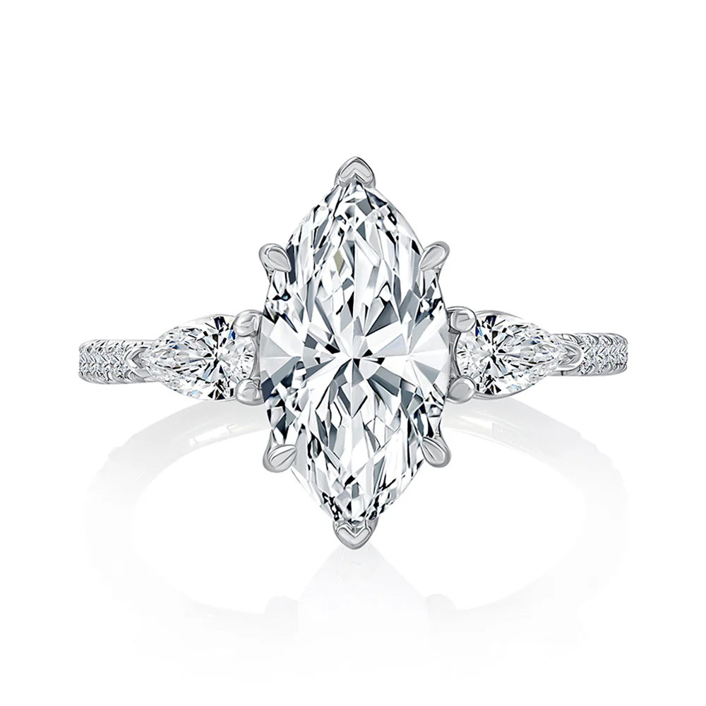 A JAFFE 14K Three Stone Diamond Engagement Ring