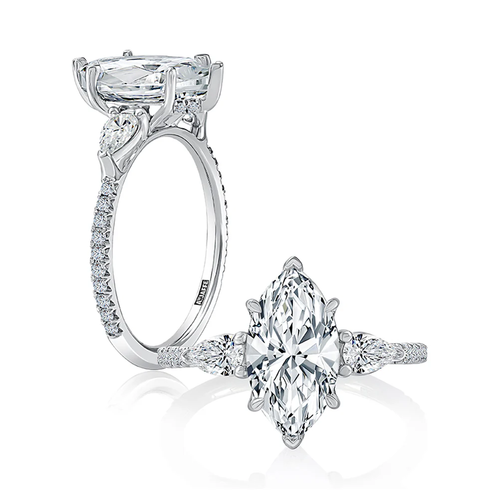 A JAFFE 14K Three Stone Diamond Engagement Ring - Image 3