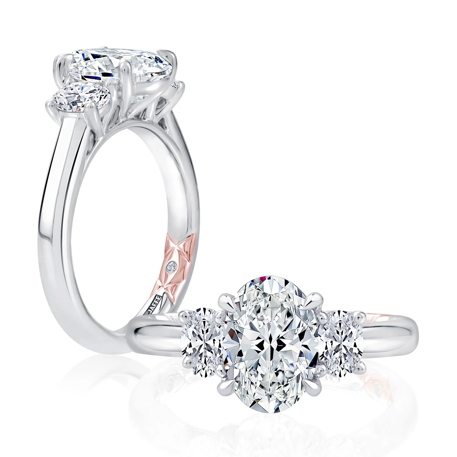 A.JAFFE 14K Oval Three Stone Engagement Ring