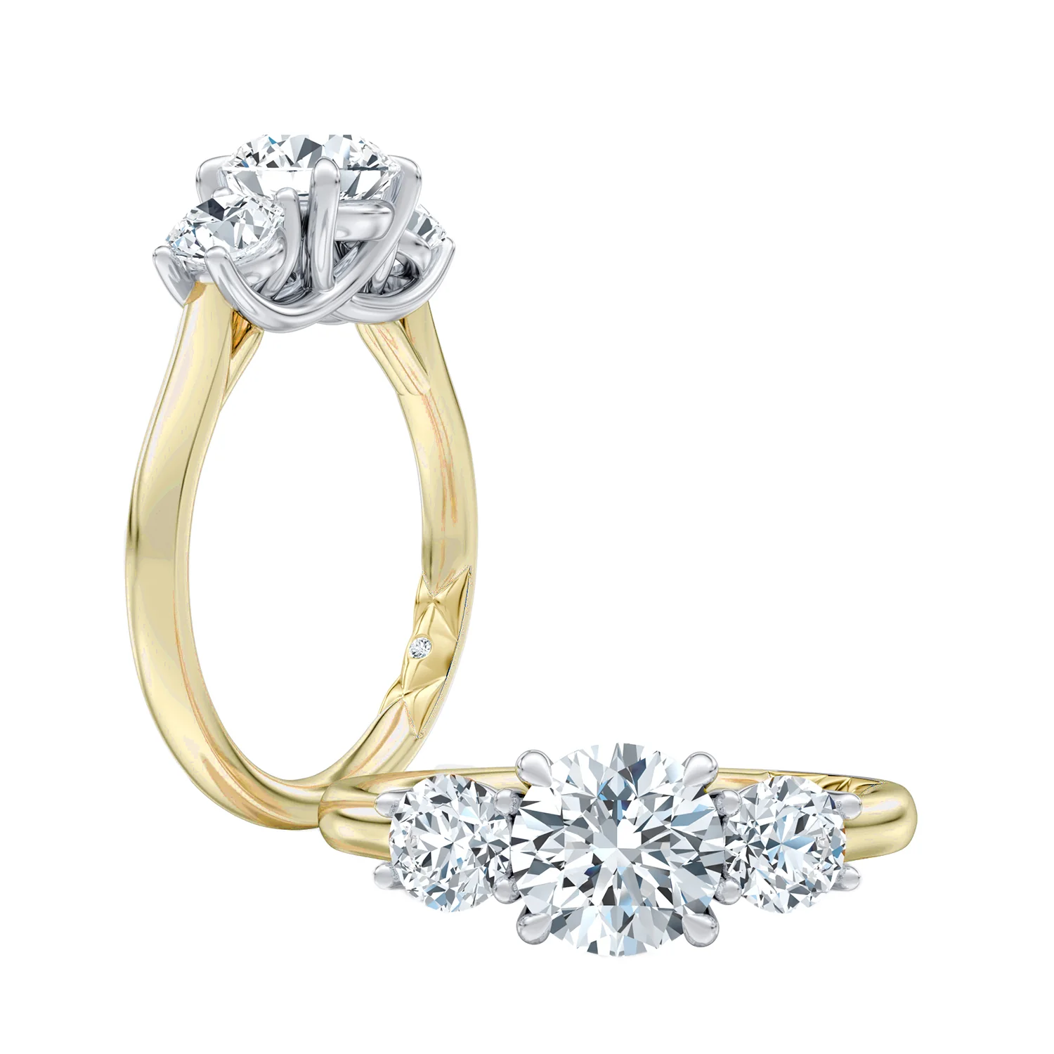 A.JAFFE 14K Two-Tone Round Three Stone Engagement Ring