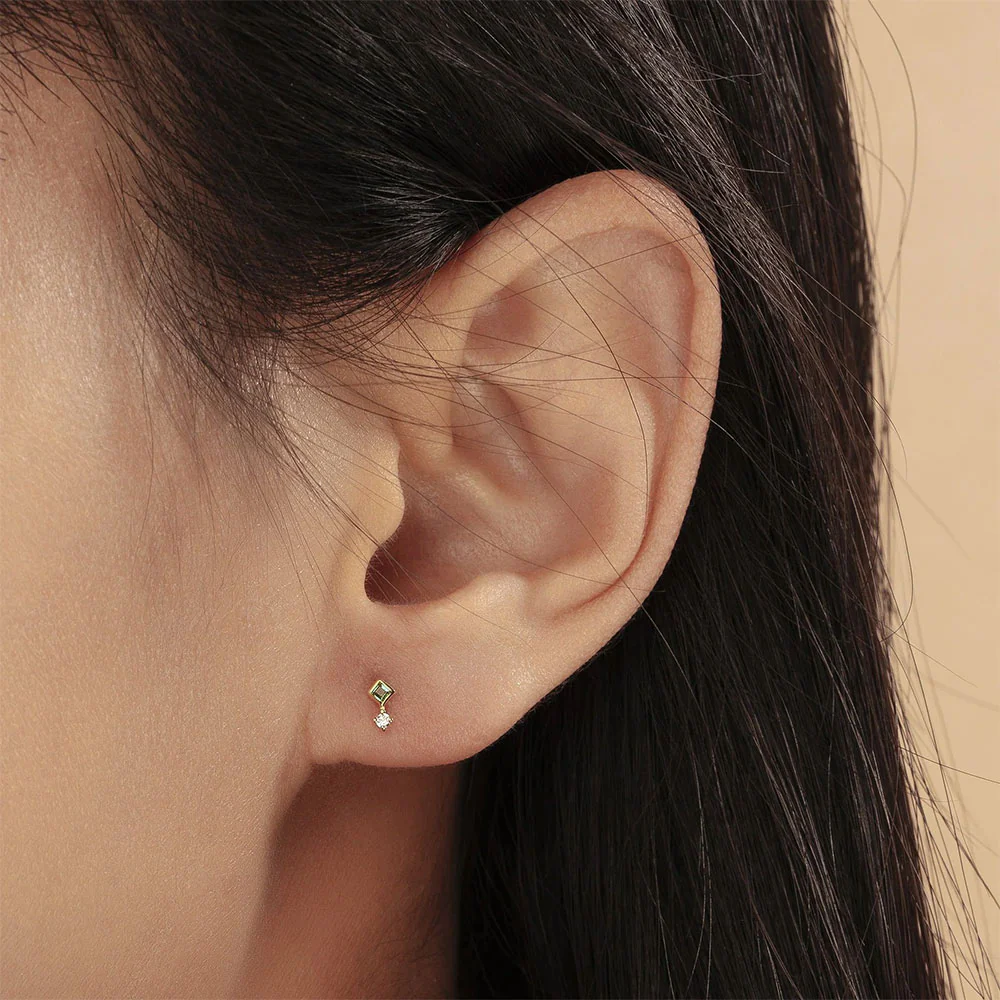 Aurelie Gi 14K Emmie Emerald and Diamond Stud Earrings - Image 2
