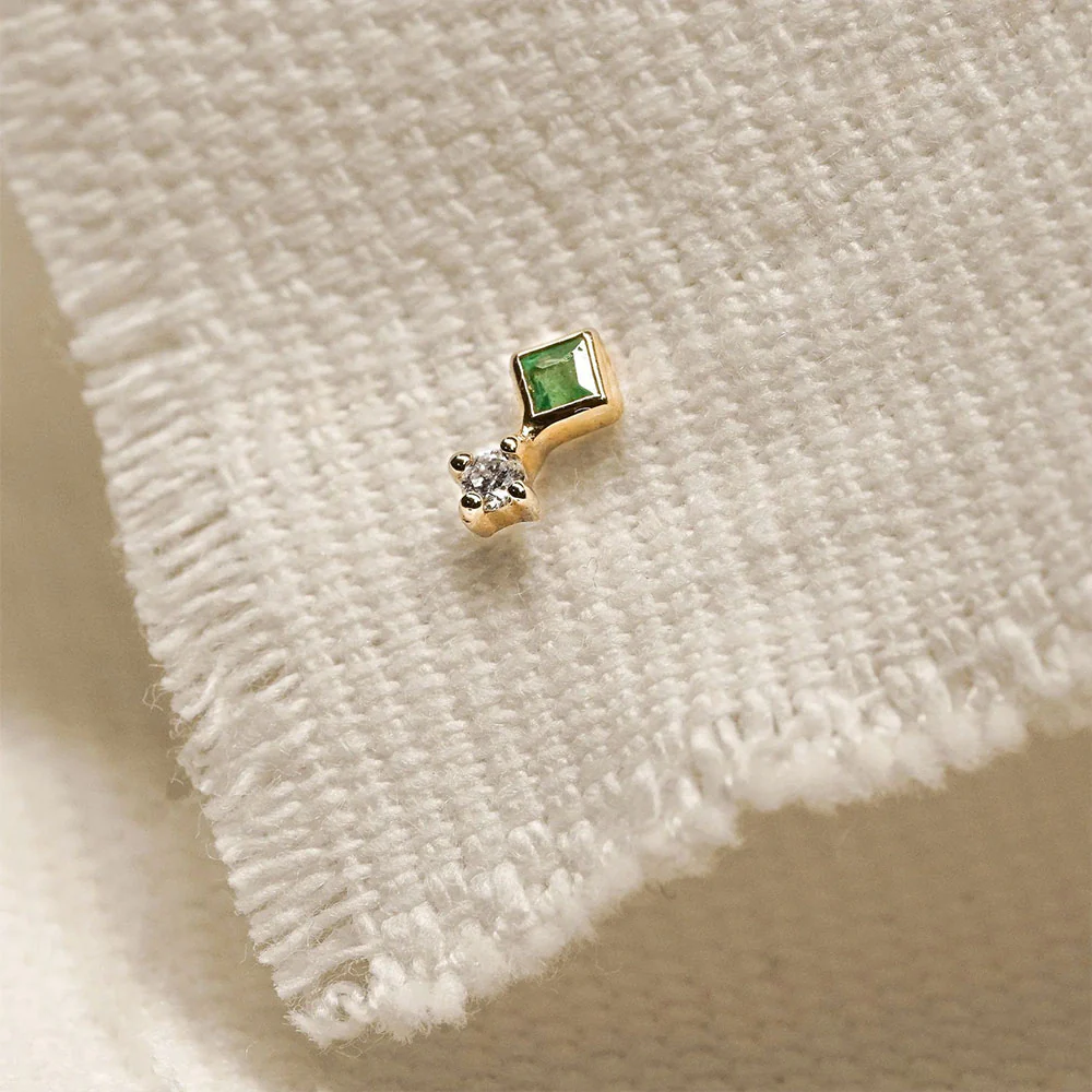 Aurelie Gi 14K Emmie Emerald and Diamond Stud Earrings - Image 3