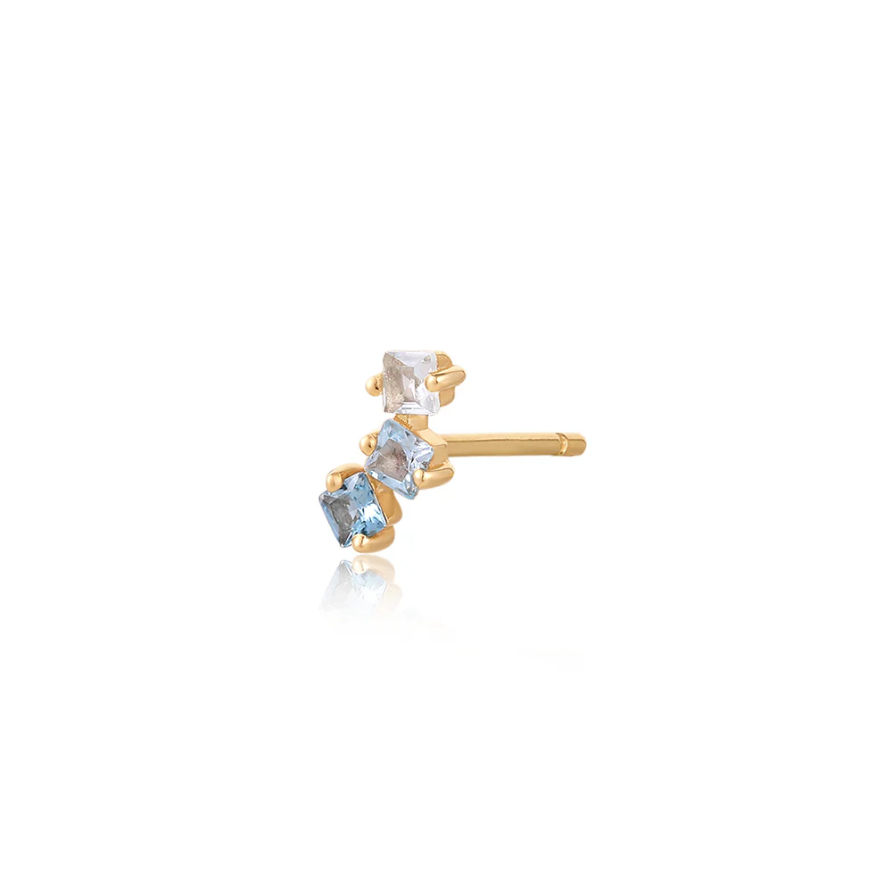 Aurelie Gi 14K Wave Blue Topaz Tri-Tone Stud Single Earring