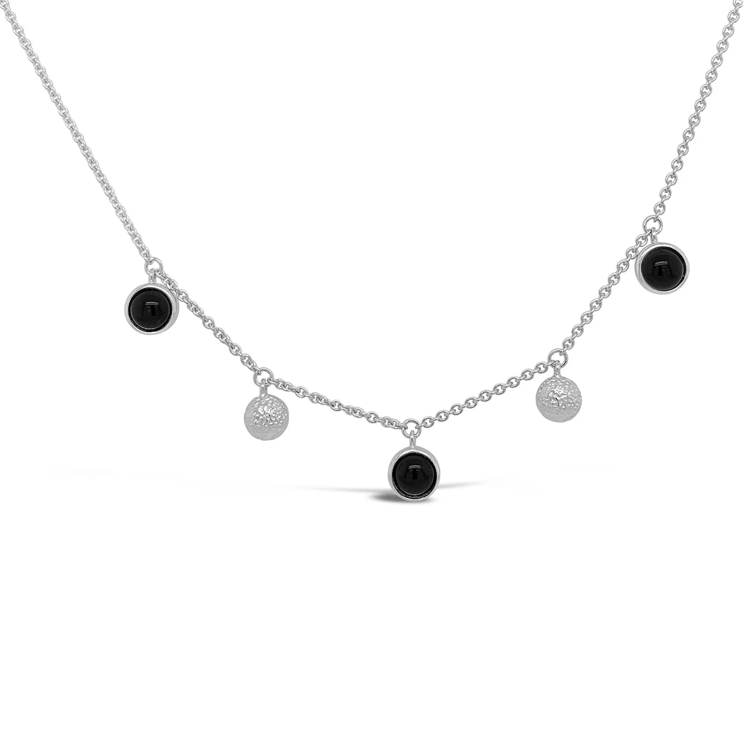 Breuning Sterling Silver Black Onyx Bezel Station Necklace