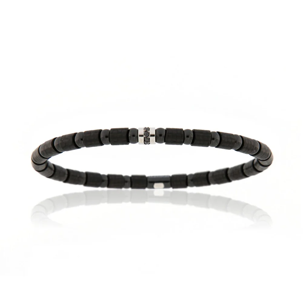 Demeglio 18K Men's Carbon Fiber Black Diamond Bracelet