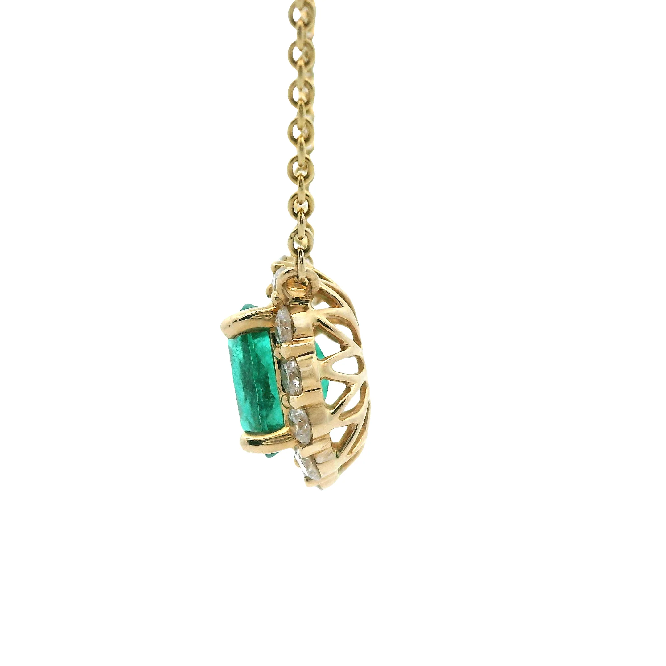 14K Emerald and Diamond Halo Necklace - Image 2
