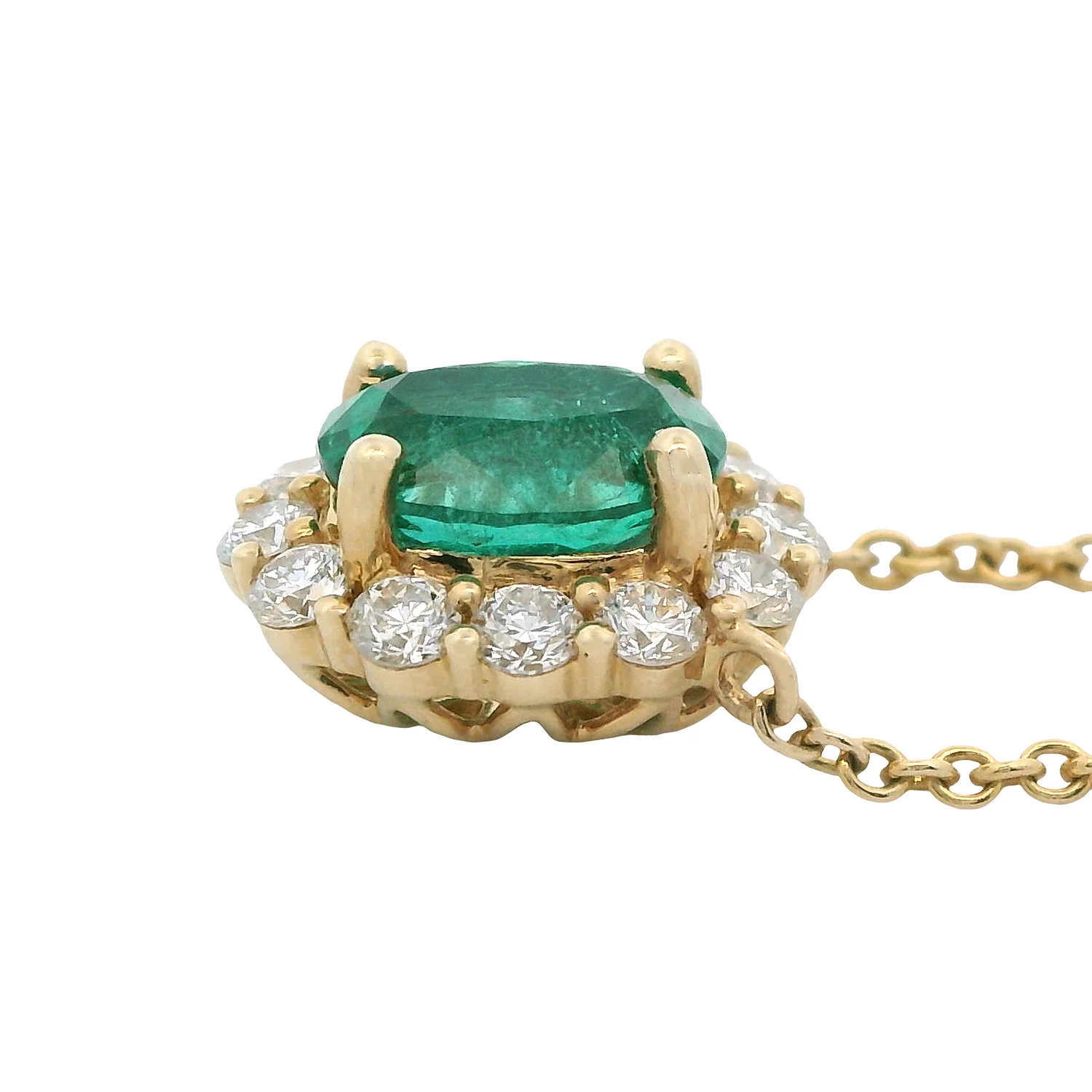 14K Emerald and Diamond Halo Necklace - Image 3