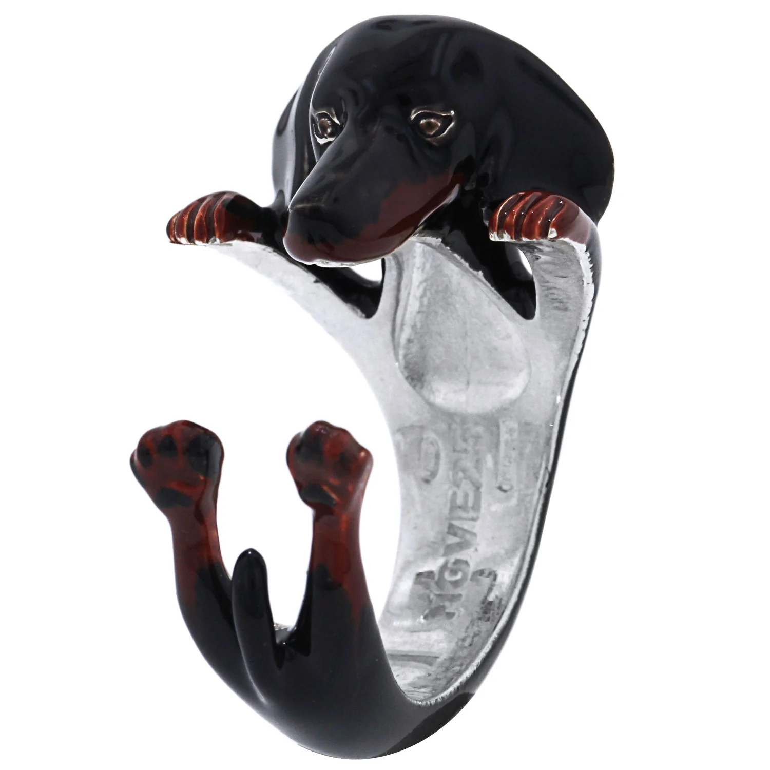 Dog Fever Enamel Dachshund Hug Ring