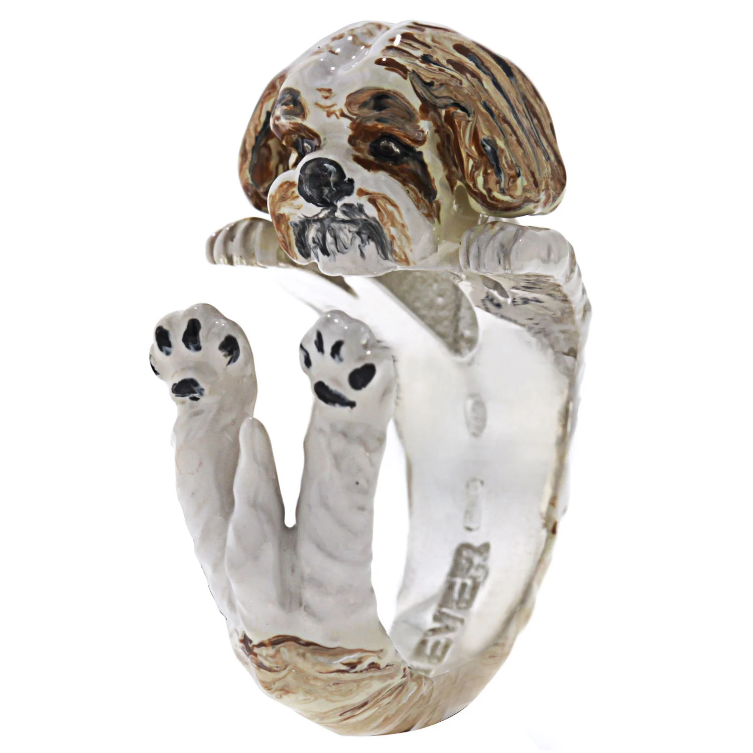 Dog Fever Enamel Shih Tzu Hug Ring