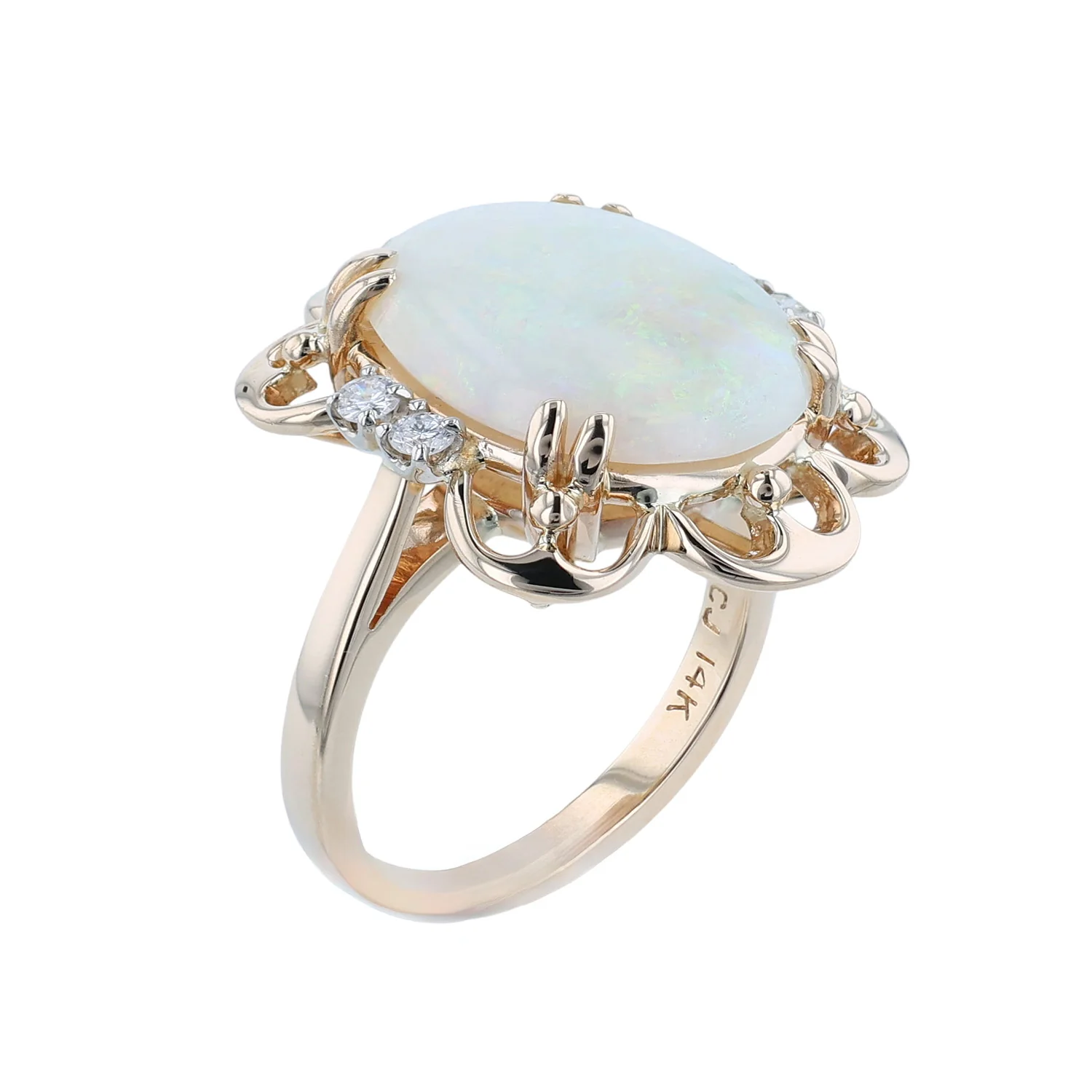 Estate 14K Australian Opal and Diamond Ring - Image 3