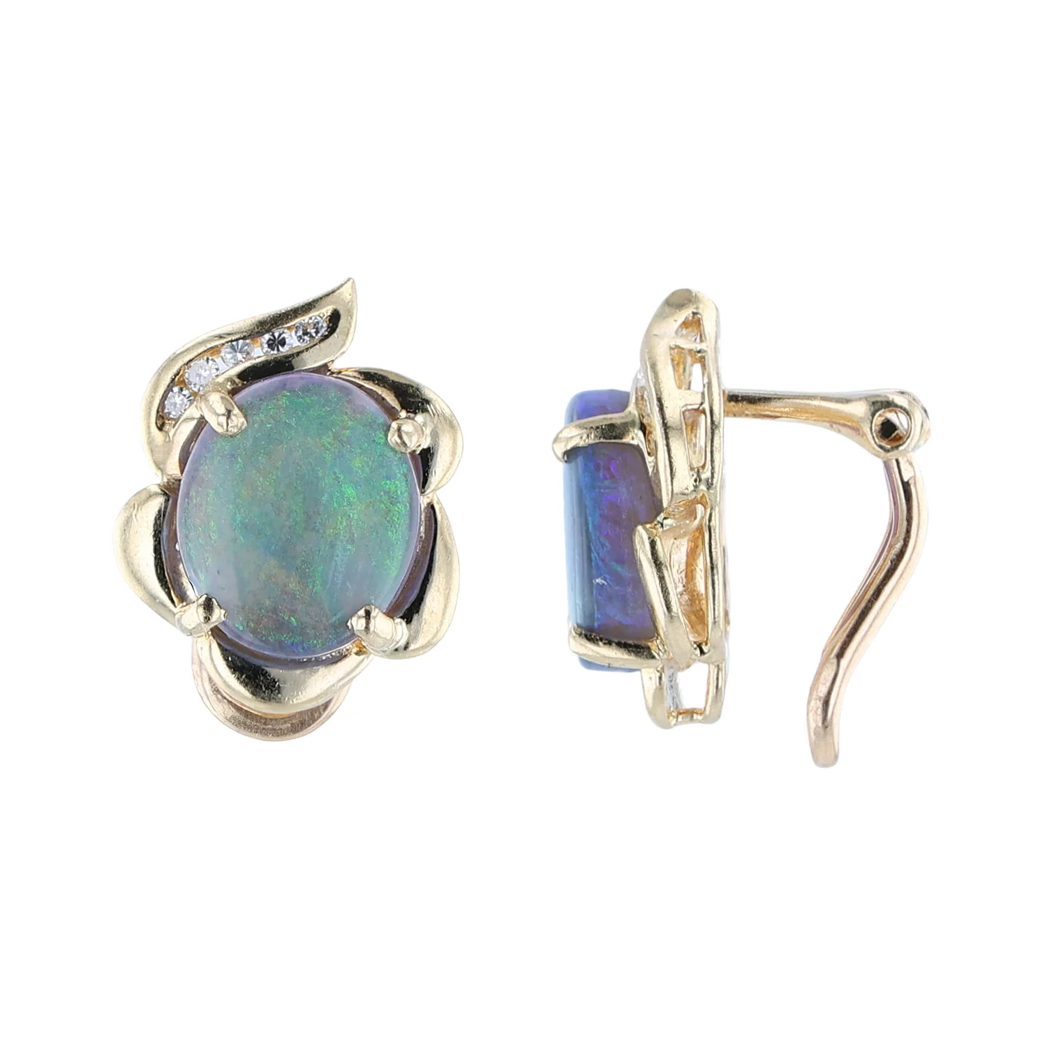 Estate 14K Black Opal and Diamond Clip-On Earrings - Image 2