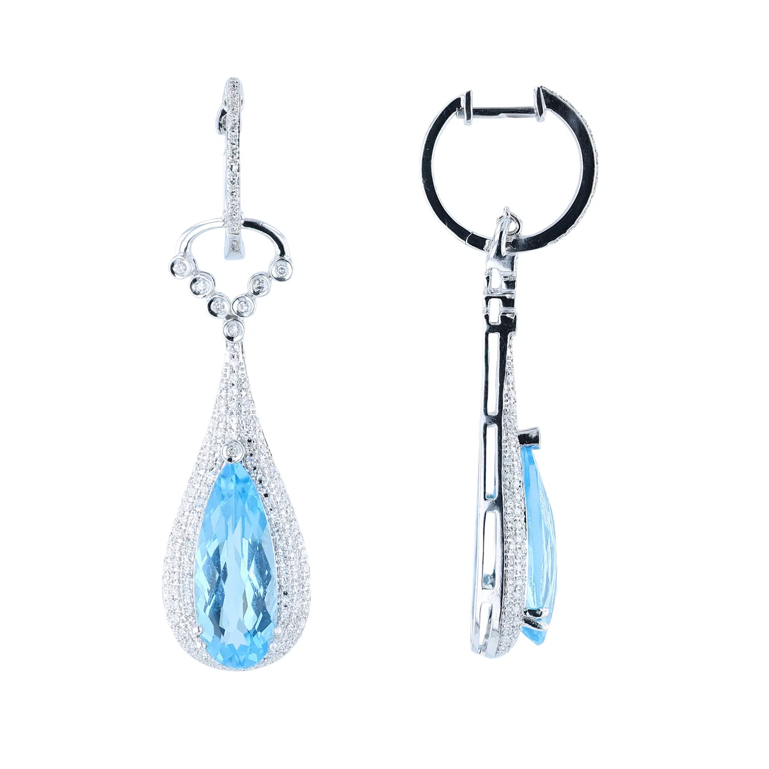 Estate 14K Blue Topaz and Diamond Dangle Earrings - Image 2