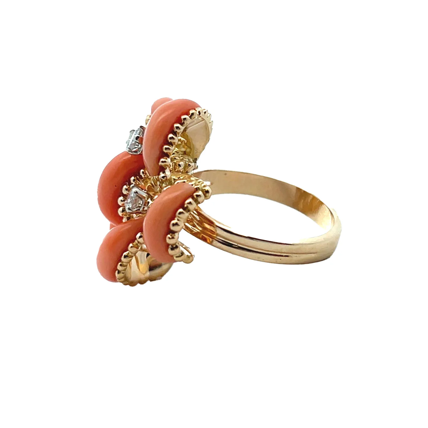 Estate 14K Coral and Diamond Ring - Image 2