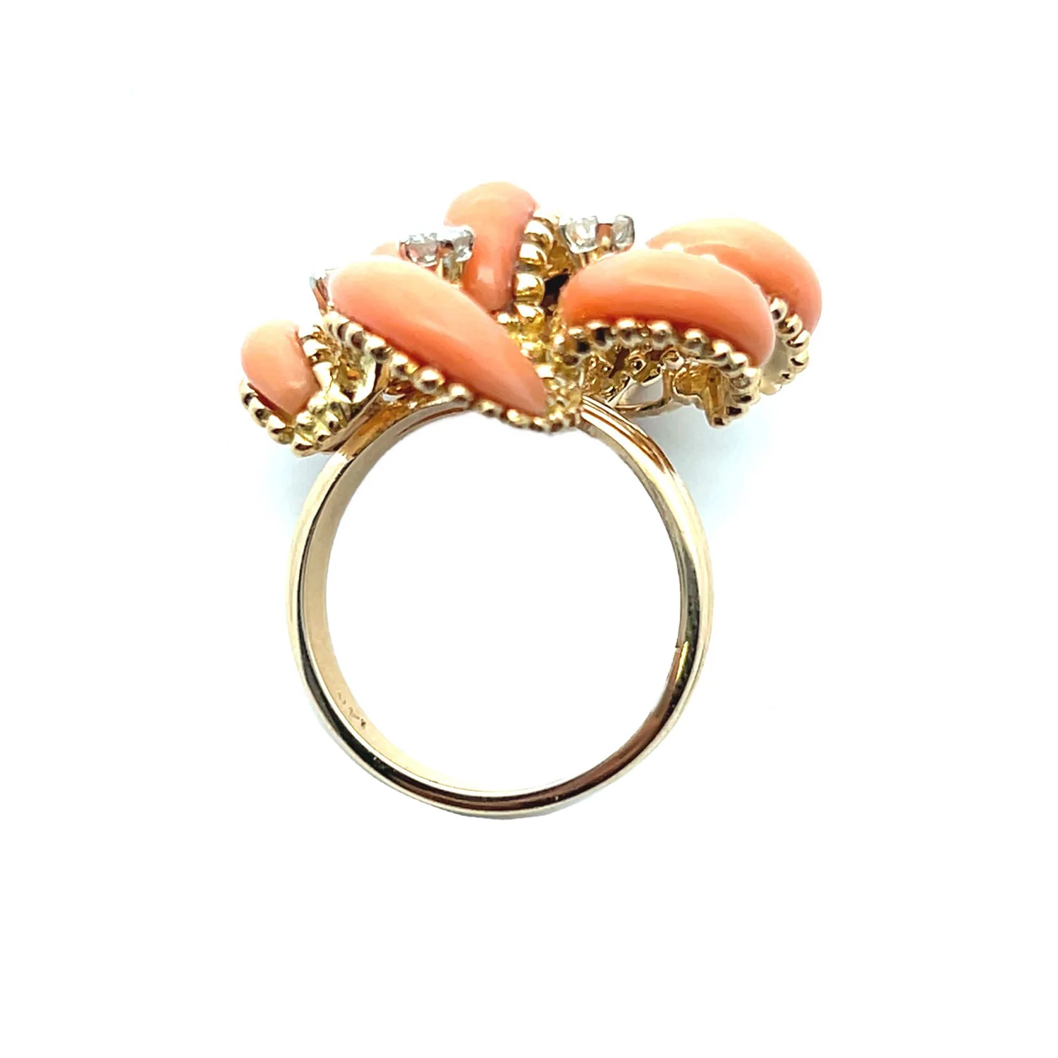 Estate 14K Coral and Diamond Ring - Image 3