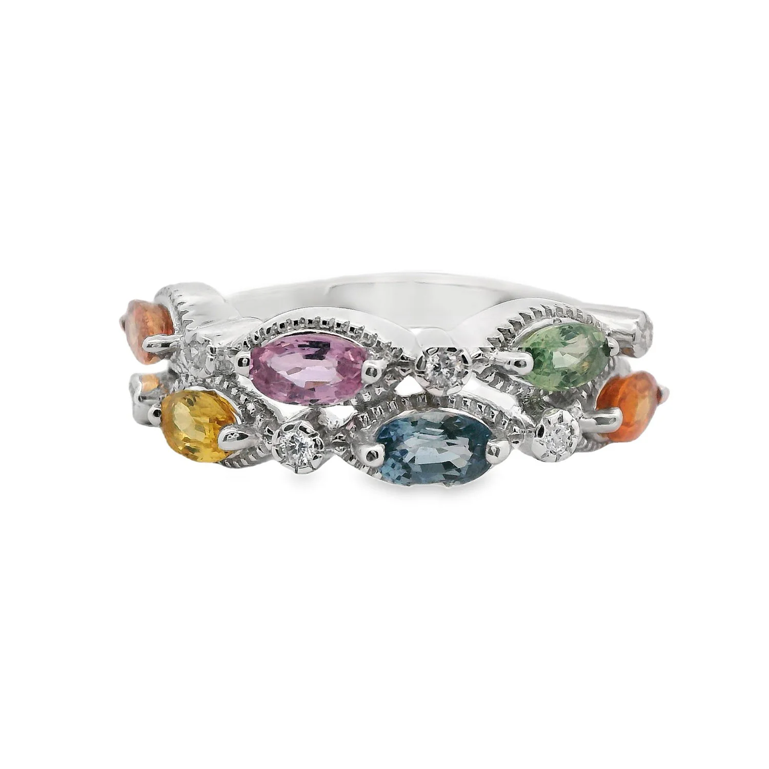 Estate 14K Multi-Colored Sapphire and Diamond Ring