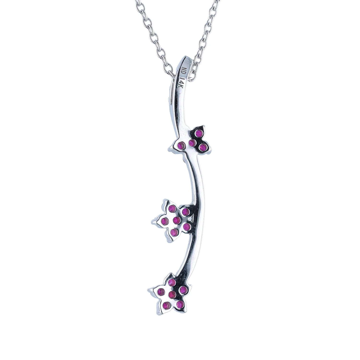 Estate 14K Ruby and Diamond Flower Pendant with Chain - Image 2