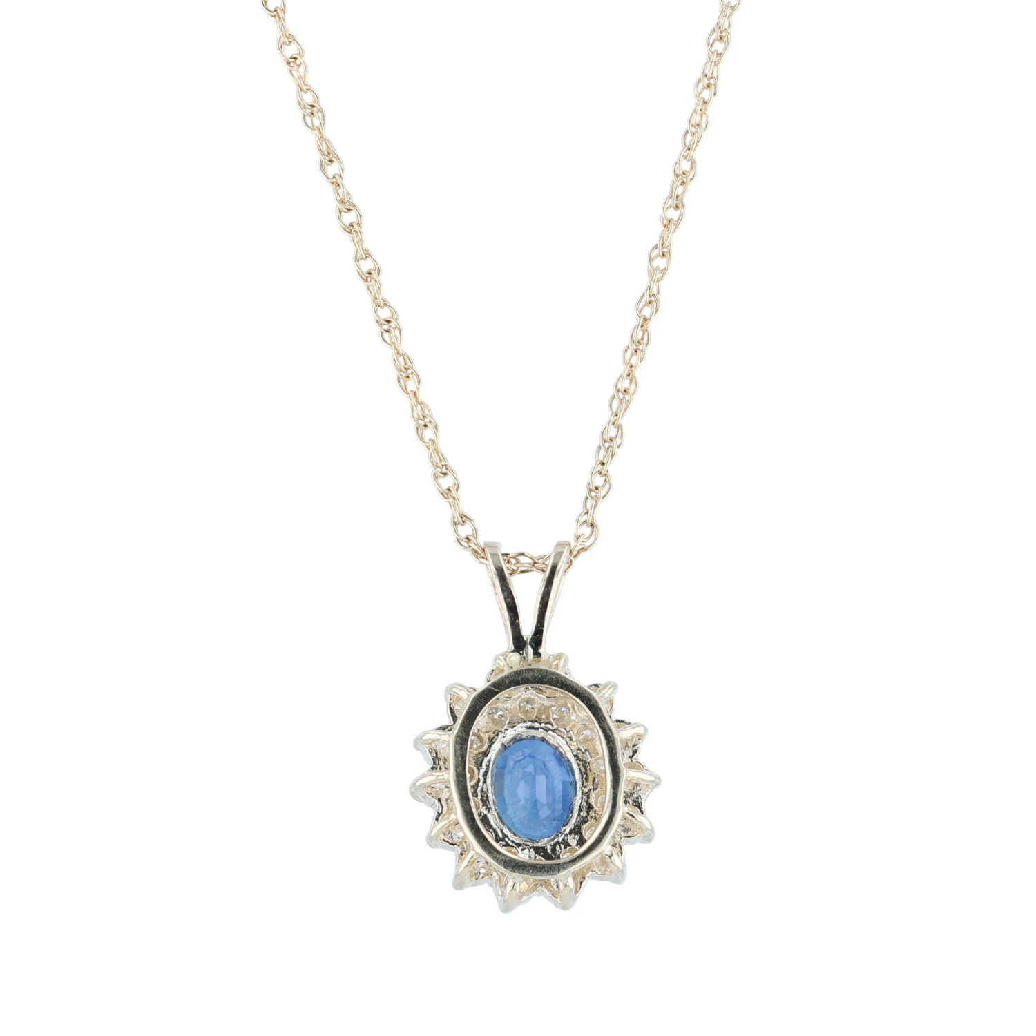 Estate 14K Sapphire and Diamond Pendant on Chain - Image 2