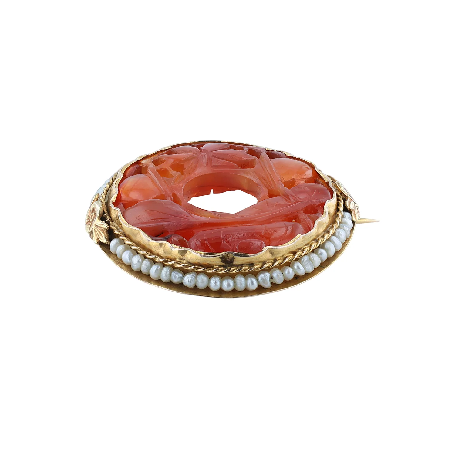 Estate 14K Seed Pearl & Carnelian Pin - Image 2