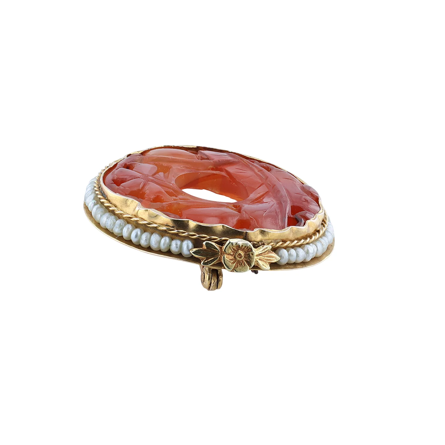 Estate 14K Seed Pearl & Carnelian Pin - Image 3