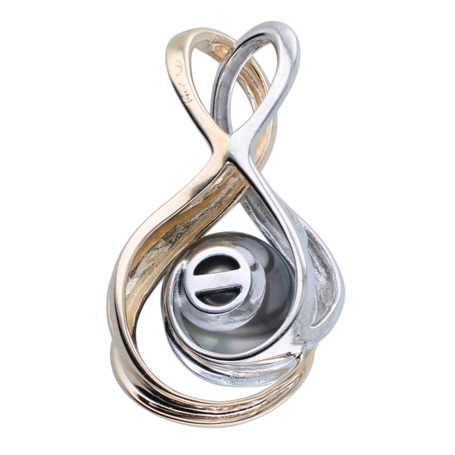 Estate 14K Two-Tone Tahitian Black Pearl Pendant - Image 2