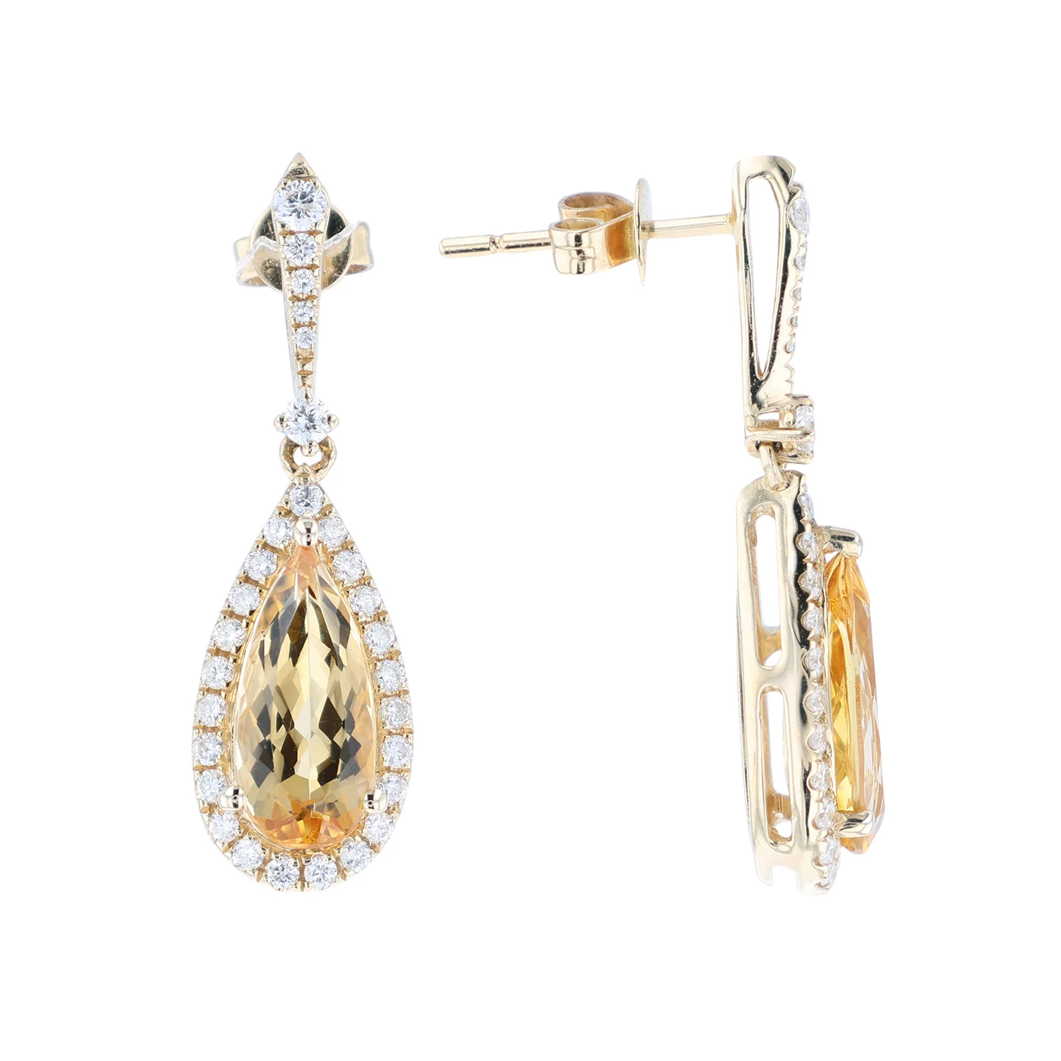 Estate 14K Yellow Topaz and Diamond Dangle Earrings - Image 2