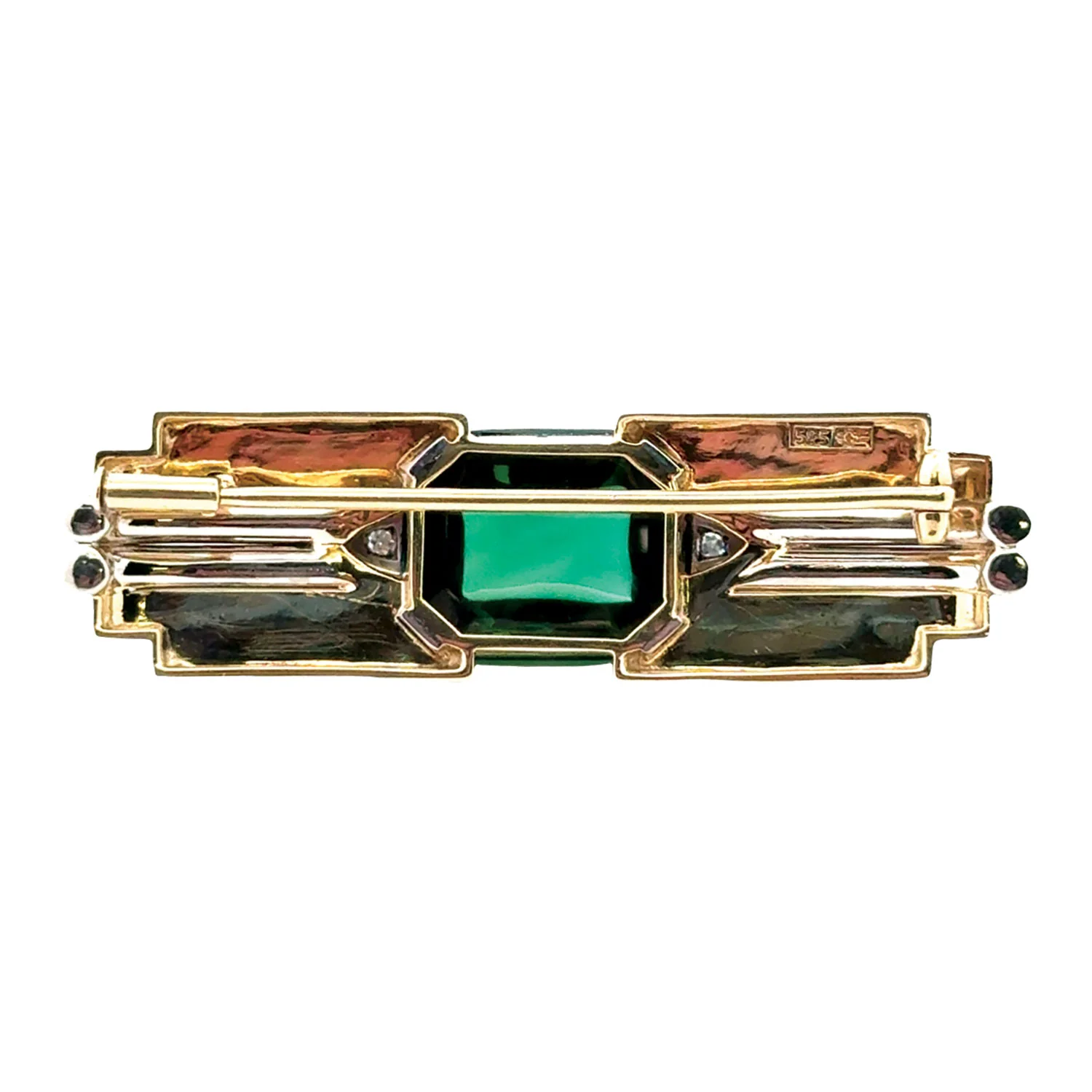 Estate 14K Two-Tone Green Tourmaline and Diamond Pin - Image 2