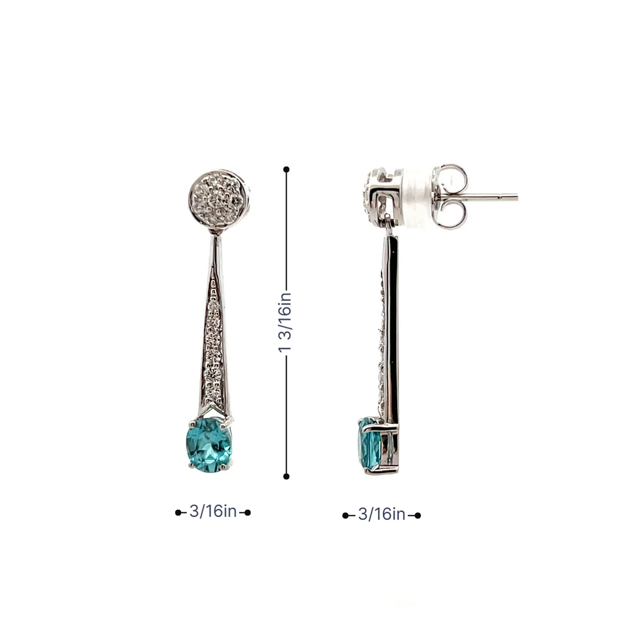 Estate 18K Blue Zircon and Diamond Dangle Earrings - Image 3