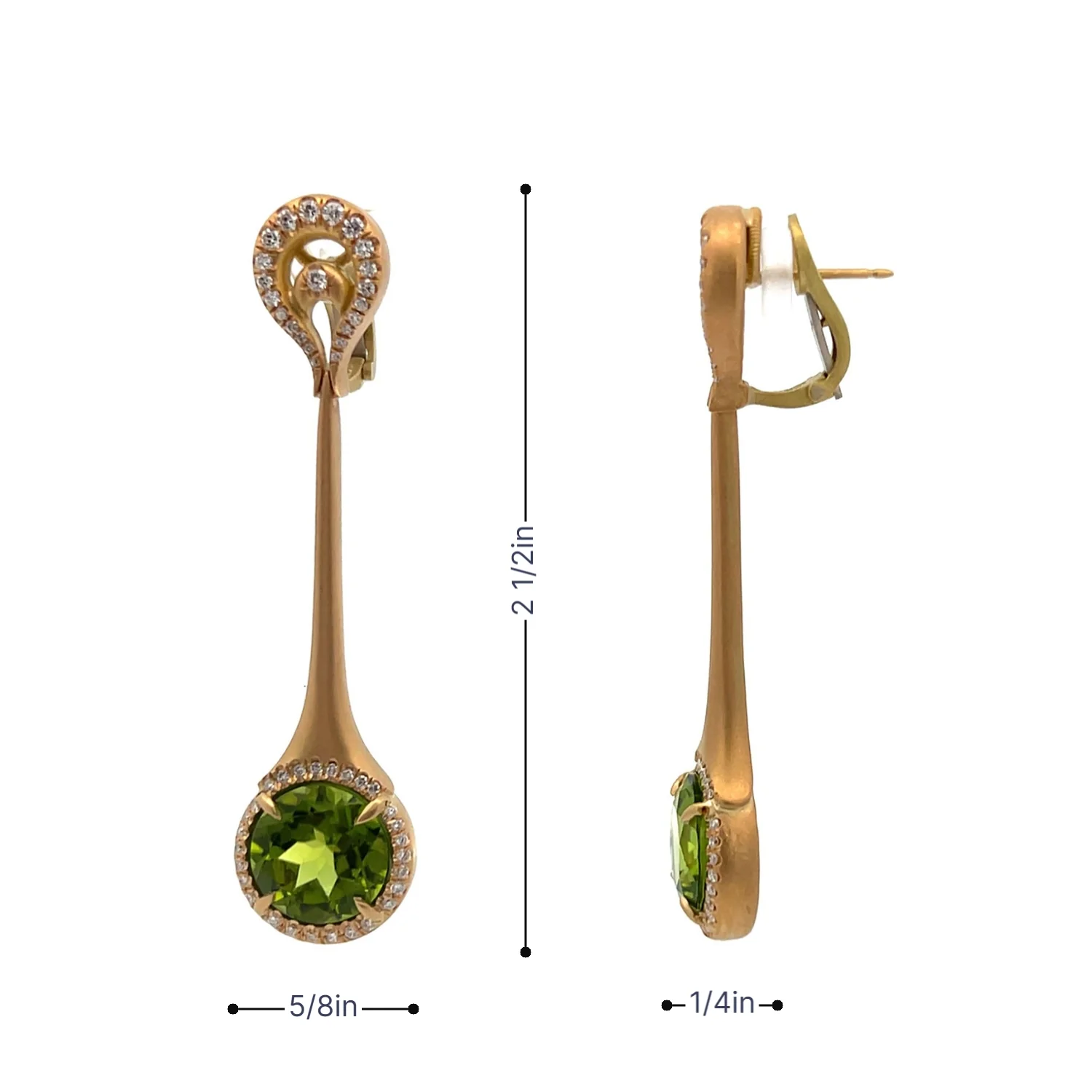 Estate 18K 12.94 CTW Peridot and 1.00 CTW Diamond Dangle Earrings - Image 3