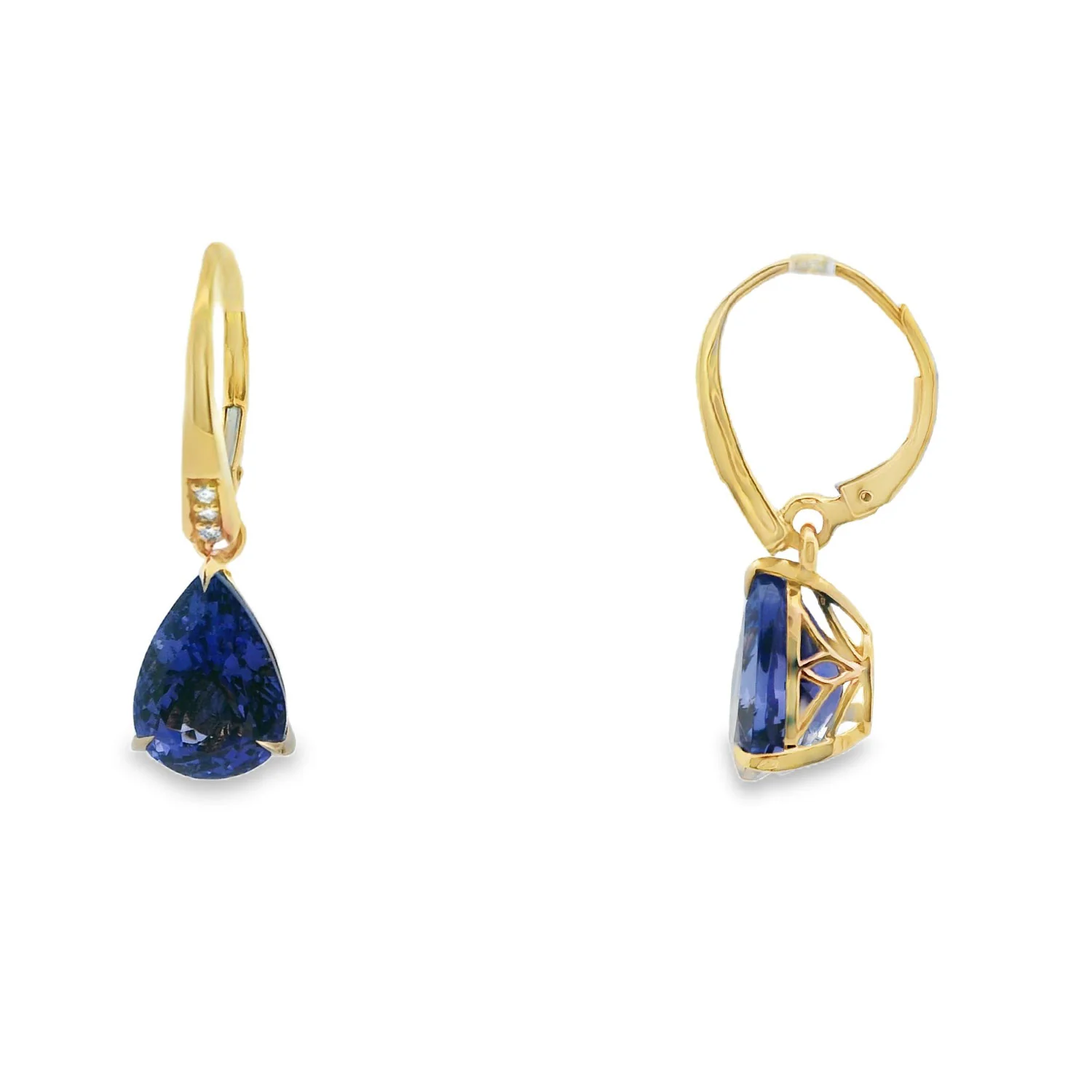 Estate 18K 8.88 CTW Tanzanite and 0.05 CTW Diamond Dangle Earrings - Image 2