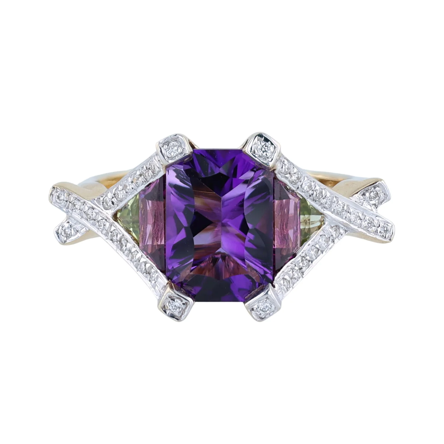 Estate 18K Bellarri Amethyst Rhodolite Garnet Peridot and Diamond Ring