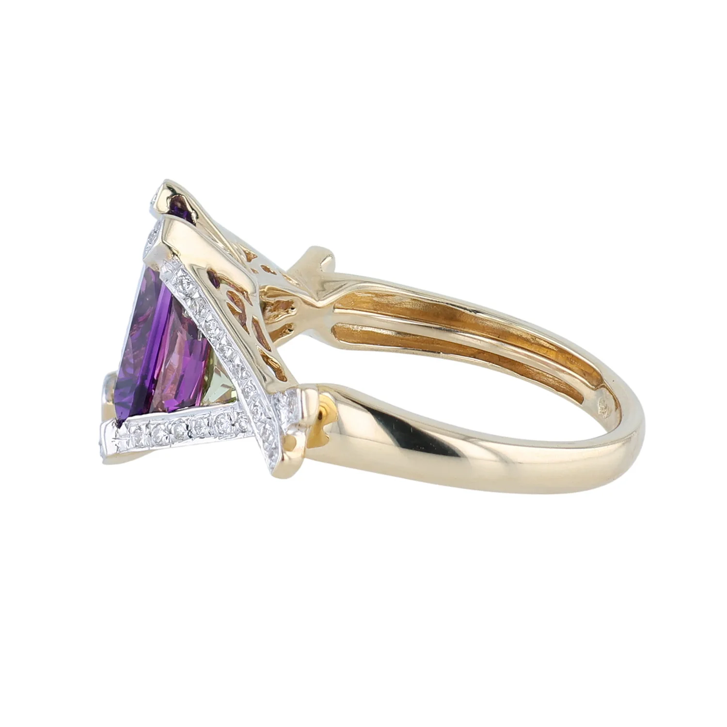 Estate 18K Bellarri Amethyst Rhodolite Garnet Peridot and Diamond Ring - Image 2