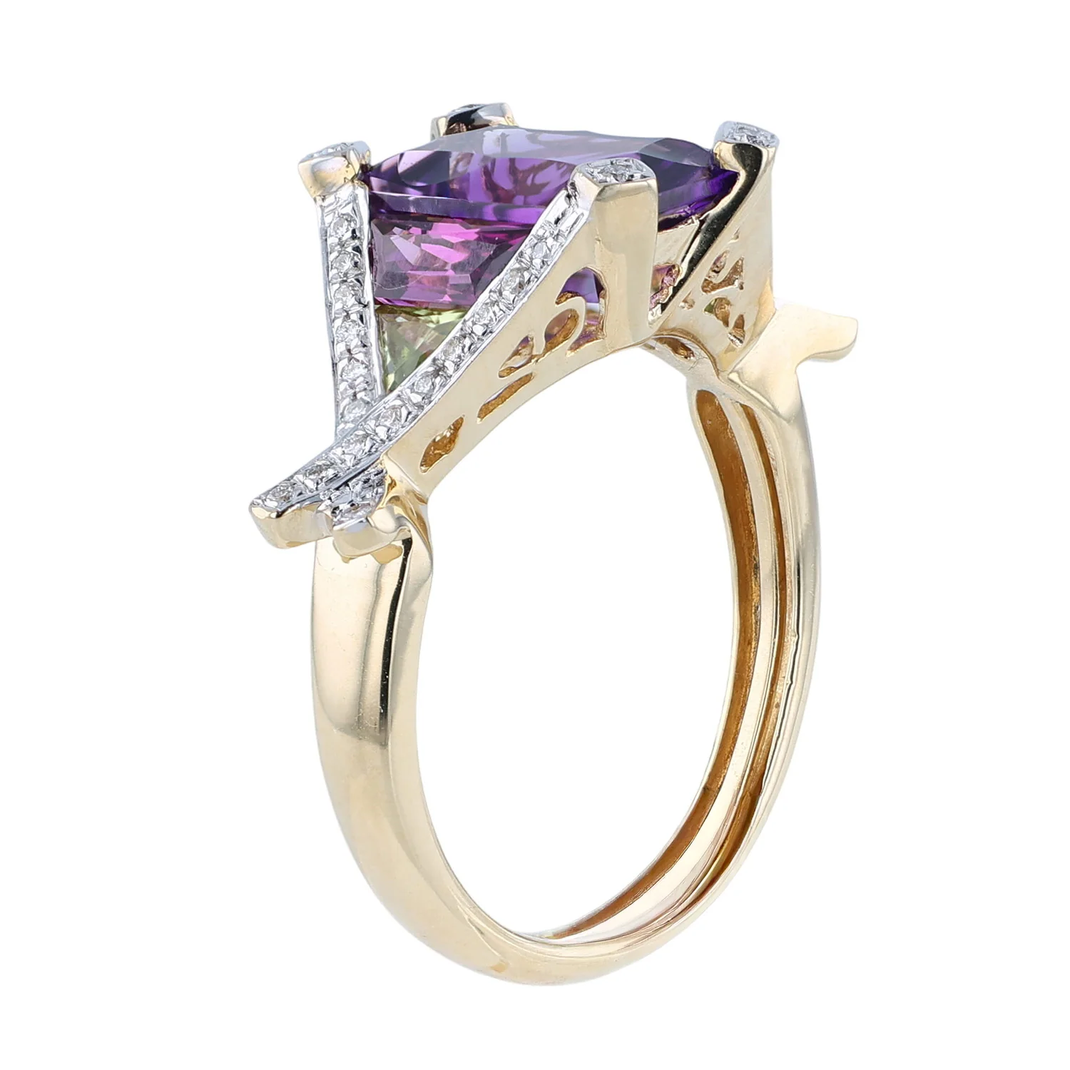 Estate 18K Bellarri Amethyst Rhodolite Garnet Peridot and Diamond Ring - Image 4